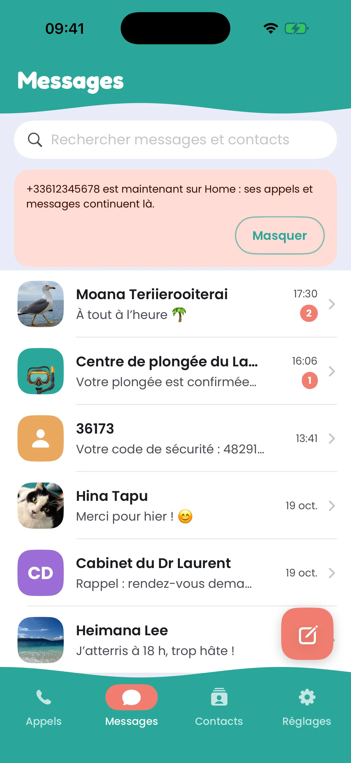 Messages indique qu’un numéro a changé de Tahaa