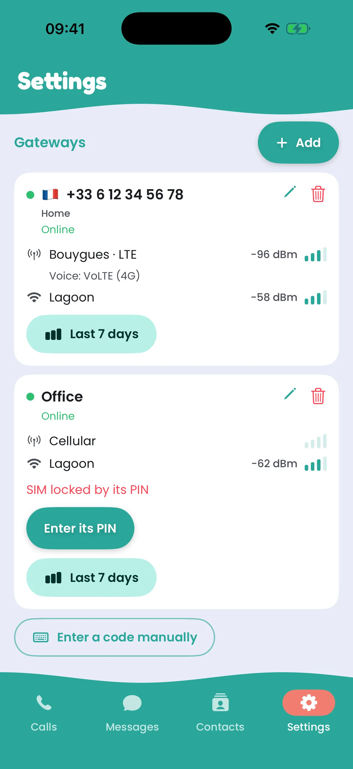 A SIM waiting for its PIN, in Settings