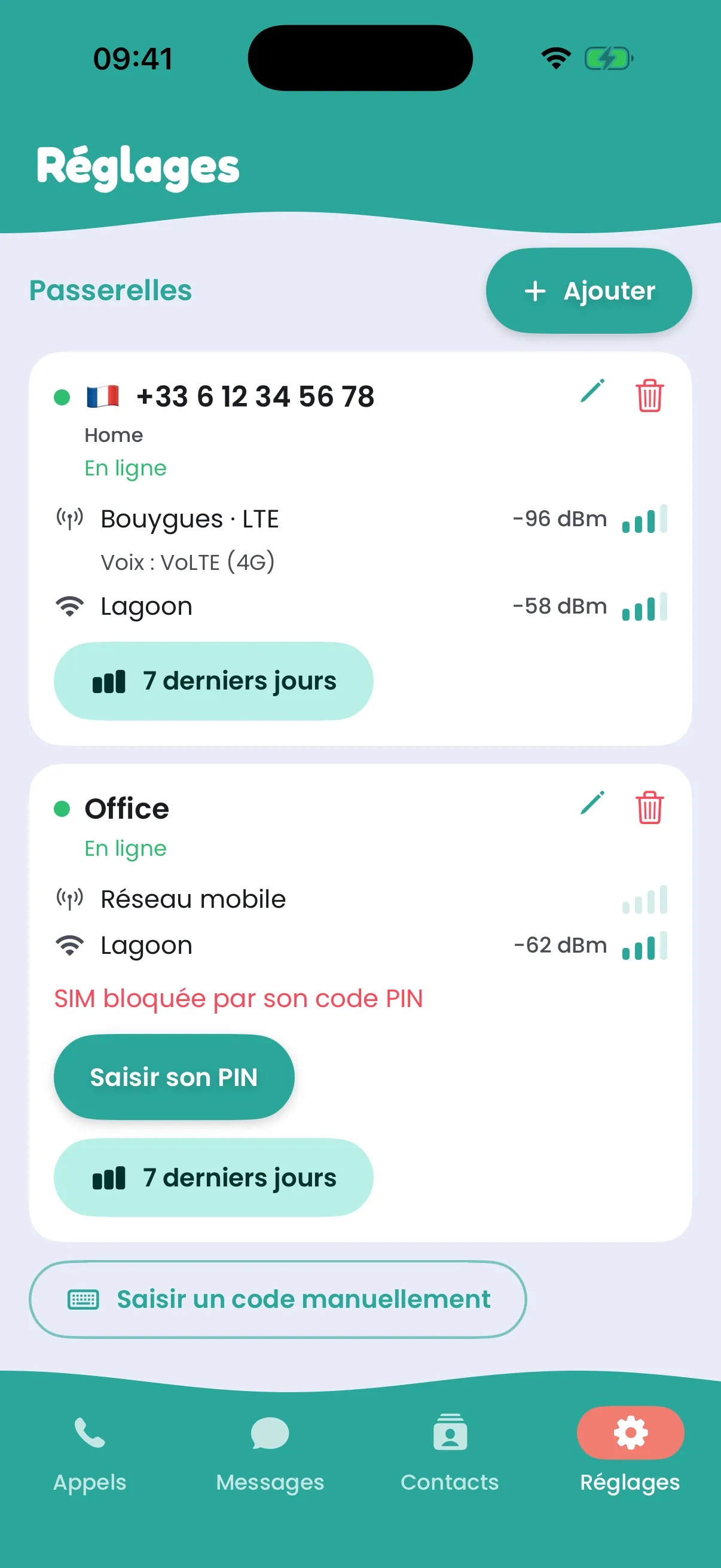Une SIM qui attend son code PIN, dans Réglages